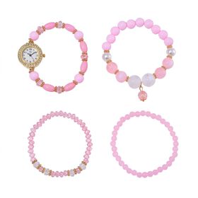 4er Set STRADA - Uhr mit Rosa Kristall Armbänder