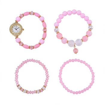 4er Set STRADA - Uhr mit Rosa Kristall Armb&auml;nder