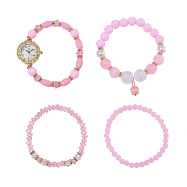 4er Set STRADA - Uhr mit Rosa Kristall Armbänder image number 0