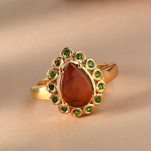 Ammolit und Natürlicher Chromdiopsid Ring 925 Silber vergoldet  ca. 1,75 ct image number 2