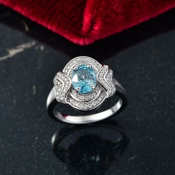 D'Joy AA Blauer Zirkon, Moissanit Ring 925 Silber rhodiniert (Gr&ouml;&szlig;e 18.00) ca. 2,29 ct