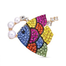 Kunststoff Perle, Mehrfarbiger Kristall Brosche  Gelb