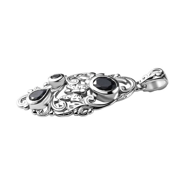 Schwarzer Saphir Anhänger, 925 Silber platiniert ca. 3.10 ct image number 4
