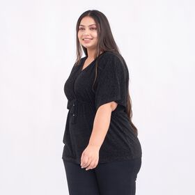 TAMSY Designer glitzer Tunika Bluse, One Size, Schwarz