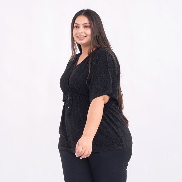 TAMSY Designer glitzer Tunika Bluse, One Size, Schwarz image number 3