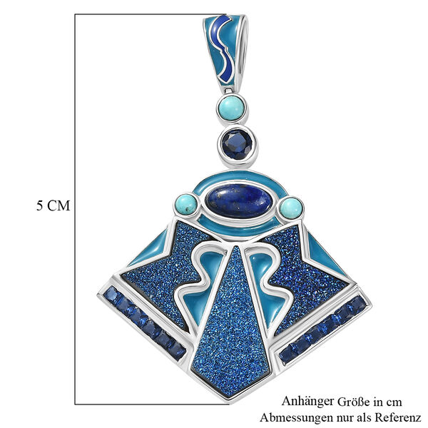 Sajen Silber - Blauer Drusy Quarz, Lapislazuli, T&uuml;rkis Anh&auml;nger 925 Silber rhodiniert ca. 4.40 ct image number 6