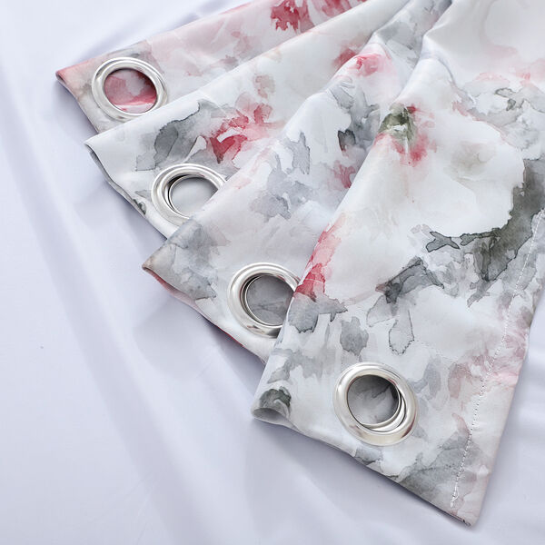 2er-Set - Verdunkelungvorh&auml;nge mit 8 Metallringen, Blumenmuster, Rot-Rosa und Wei&szlig;&nbsp; image number 3