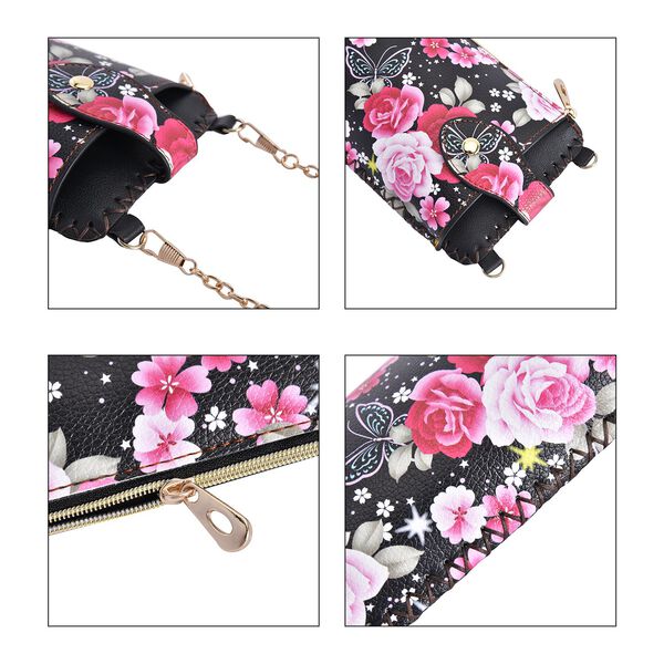 Handy Crossbody-Tasche aus Kunstleder, 10.5x18cm, Blumen image number 7
