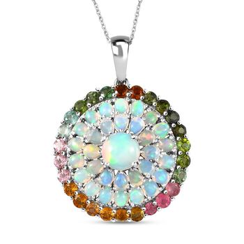 Nat&uuml;rlicher, &auml;thiopischer Welo Opal Anh&auml;nger mit Kette, 925 Silber platiniert ca. 7.61 ct