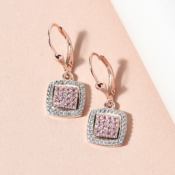 Rosa Saphir und Zirkon Ohrringe 925 Silber ros&eacute;vergoldet ca. 1,07 ct image number 2