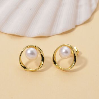 Wei&szlig;e S&uuml;&szlig;wasser Perle Ohrringe, 925 Silber vergoldet