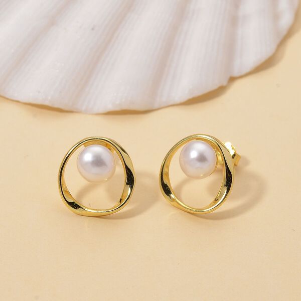 Wei&szlig;e S&uuml;&szlig;wasser Perle Ohrringe, 925 Silber vergoldet image number 1