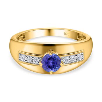 Tansanit, wei&szlig;er Zirkon Ring, 925 Silber vergoldet (Gr&ouml;&szlig;e 16.00) ca. 0.47 ct