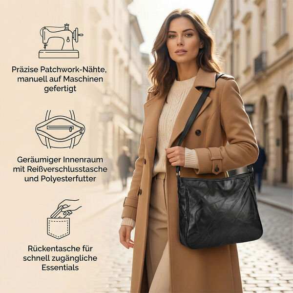 Umh&auml;ngetasche aus Leder, Patchwork-Design, 31&times;11&times;27cm, Burgund image number 3