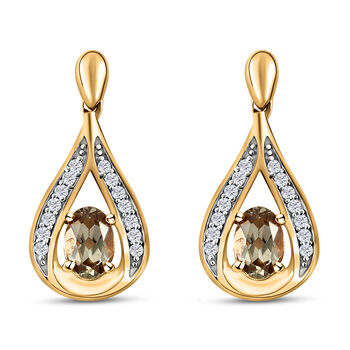 AAA Turkizit und wei&szlig;e Zirkon-Ohrringe, 925 Silber Gelbgold Vermeil ca. 1,24 ct