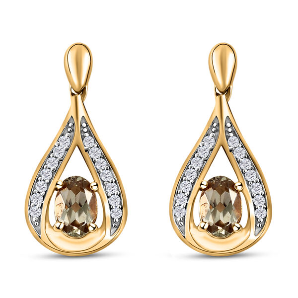 AAA Turkizit und wei&szlig;e Zirkon Ohrh&auml;nger in 925 Silber mit Gelbgold Vermeil