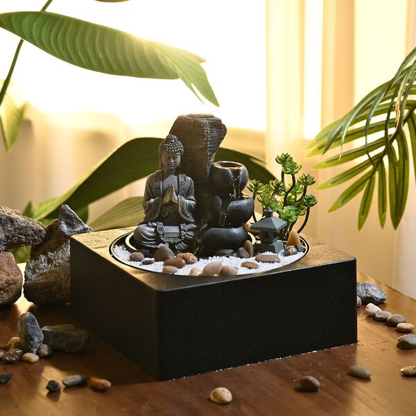 Buddha DIY Wasserbrunnen mit Licht und USB-Anschluss, Grau image number 1
