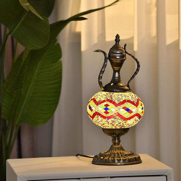 Handgefertigte, orientalische Mosaikglas Tischlampe in Weinkrugform, Größe 18x18x34 cm, Wellen image number 2