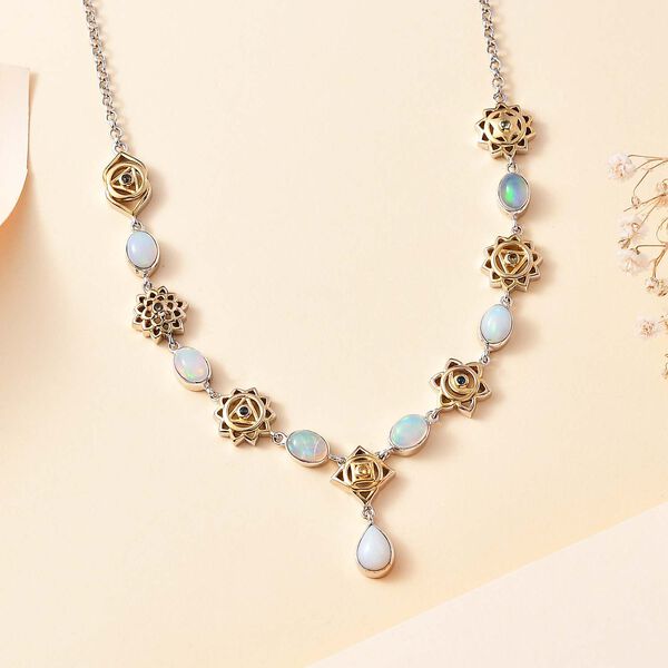 AA Nat&uuml;rliche, &auml;thiopische Welo Opal und Multi-Saphir-Halskette, 45 cm - 4,08 ct. image number 2