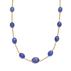 AA Tansanit Halskette ca. 60 cm 925 Silber 750 Gelbgold Vermeil ca. 45,00 ct.