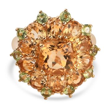 Citrin und nat&uuml;rlicher Peridot Cluster-Ring, 925 Silber vergoldet (Gr&ouml;&szlig;e 16.00) ca. 5,28 ct