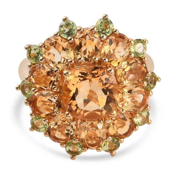 Citrin und Peridot Cluster Ring 925 Silber 585 Vergoldet