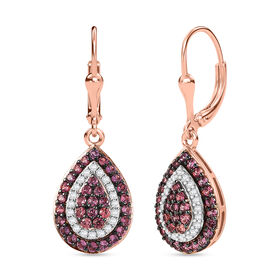 D'Joy AA Padparadscha Saphir, Weißer Zirkon Ohrringe 925 Silber 750 Roségold Vermeil ca. 1,59 ct.