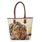 Handtasche mit realistischem Leopardenmuster, Größe 42x10x35,5 cm, Beige und Braun image number 0