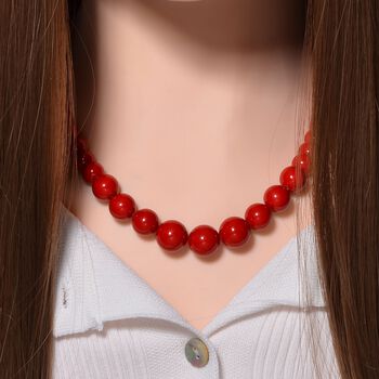 Rote Muschelkernperle Halskette ca. 50 cm Reiner Edelstahl