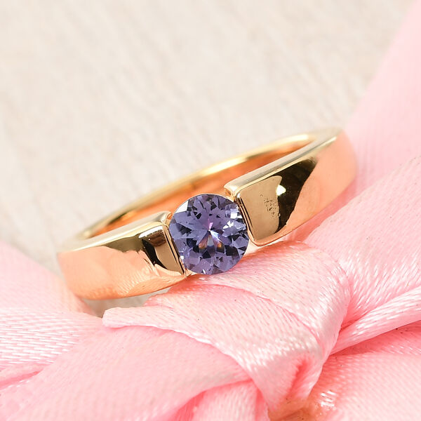 Tansanit Solit&auml;r Spannring, 925 Silber Gelbgold Vermeil  ca. 0,50 ct image number 2