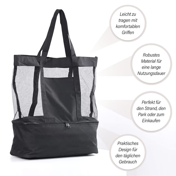 Zweist&ouml;ckige Netz-Einkaufstasche mit K&uuml;hlfach, schwarz image number 4