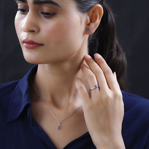 3er-Set AA Tansanit und Zirkon Ring, Ohrringe und Anh&auml;nger - 1,85 ct. image number 3