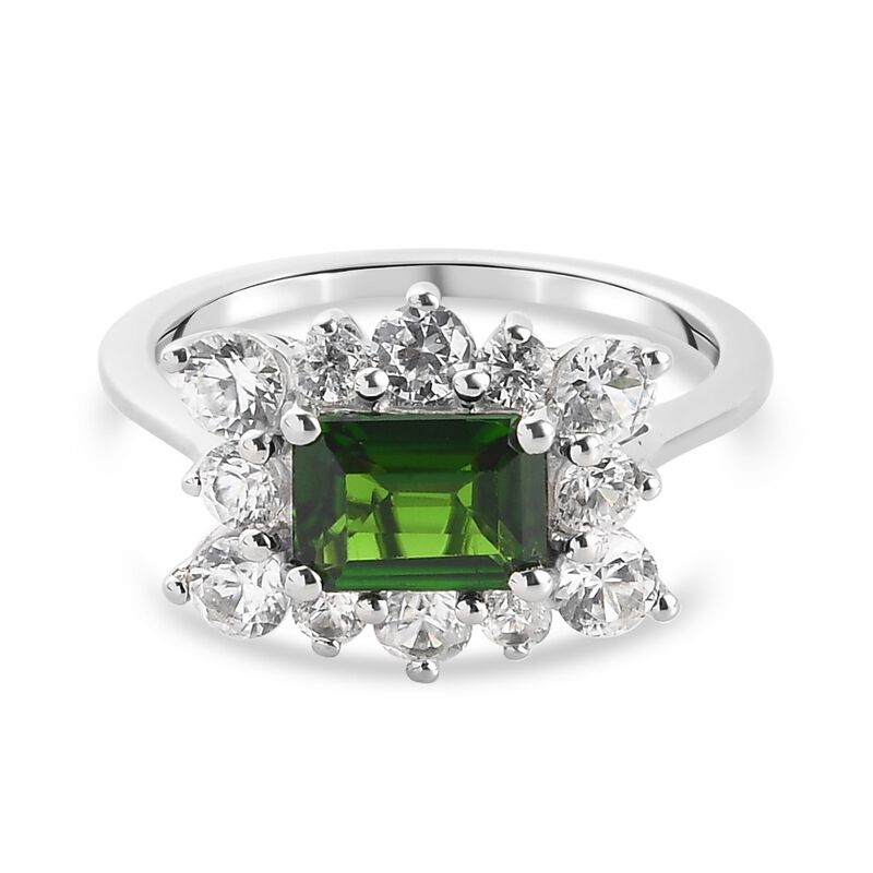 natürlicher Chromdiopsid und Zirkon Ring 925 Silber platiniert  ca. 2,34 ct image number 0