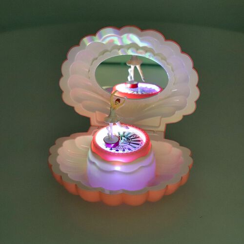 Muschel-Drehorgel mit LED-Licht und tanzender Ballerina, Spiegel, Rosa image number 1