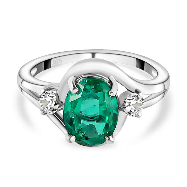 Smaragd-Triplett-Quarz und weißer Zirkon-Ring, 925 Silber platiniert  ca. 2,88 ct image number 0