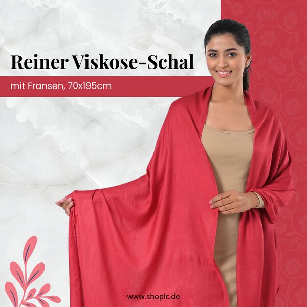 Reiner Viskose-Schal mit Fransen, 70x195cm, Fuchsia image number 2