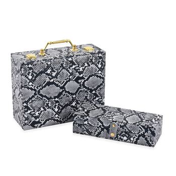 2er-Set, Schmuckkasten mit Reise-Etui aus Kunstleder mit Python-Pr&auml;gung, 24x19x9 und 22x17x3 cm, Grau