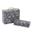 2er-Set, Schmuckkasten mit Reise-Etui aus Kunstleder mit Python-Prägung, 24x19x9 und 22x17x3 cm, Grau