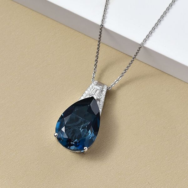 D'Joy London Blautopas und Moissanit Anh&auml;nger mit 50cm Kette - 13,20 ct. image number 2