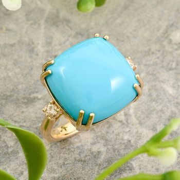 LUXORO zertifiziert und gepr&uuml;ft AAA amerikanischer, nat&uuml;rlicher Sleeping Beauty T&uuml;rkis und Diamant Ring in 417 Gold - 10,65 ct.