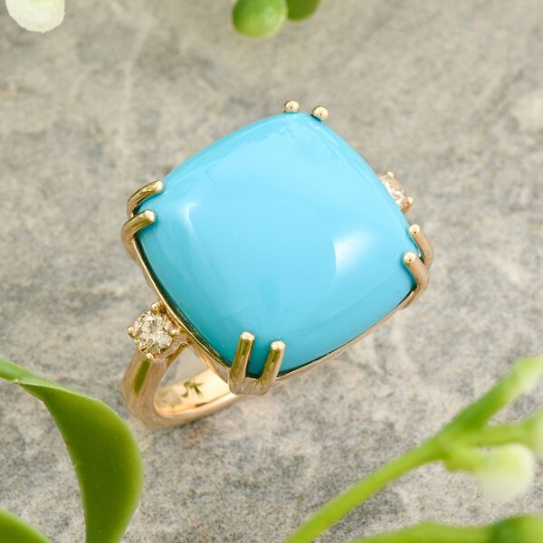 LUXORO zertifiziert und gepr&uuml;ft AAA amerikanischer, nat&uuml;rlicher Sleeping Beauty T&uuml;rkis und Diamant Ring in 417 Gold - 10,65 ct. image number 1