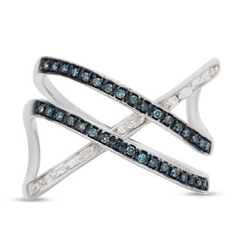 Blauer und Wei&szlig;er Diamant Ring 925 Silber platiniert (Gr&ouml;&szlig;e 16.00) ca. 0,25 ct