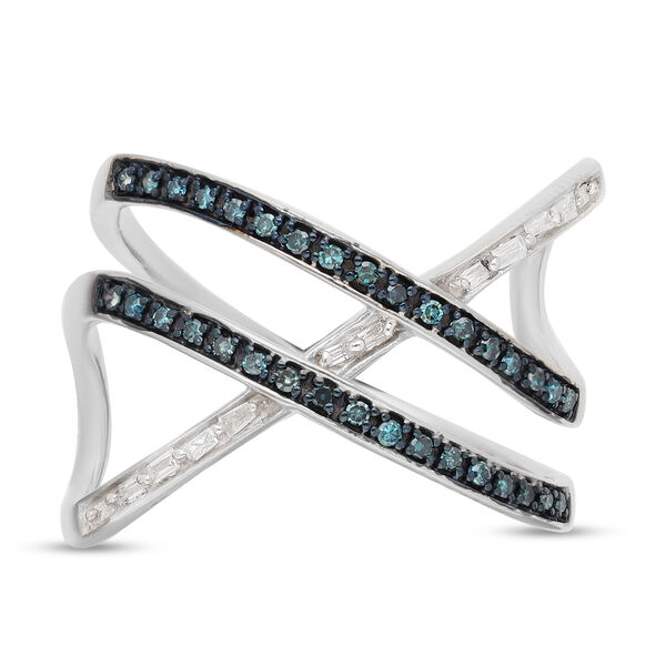 Blauer und Wei&szlig;er Diamant Ring 925 Silber Platin-&Uuml;berzug