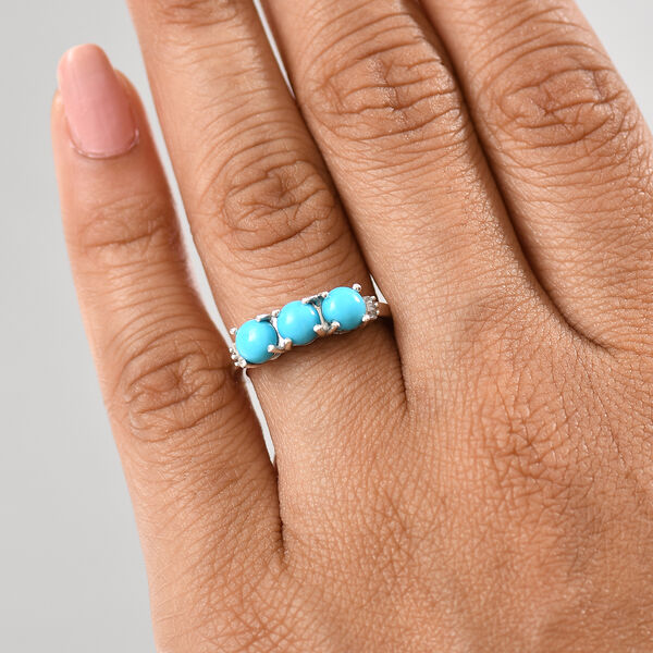 Sleeping Beauty Türkis und Diamant Ring, 925 Silber platiniert - 1,47 ct. image number 3