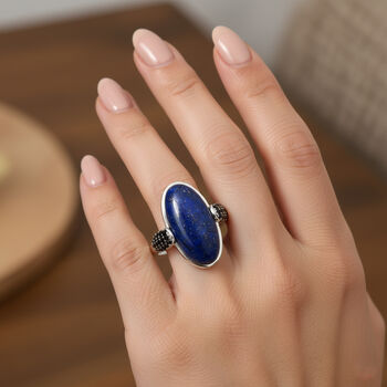 EVER TRUE Lapislazuli, Schwarzer Spinell Ring 316L Edelstahl (Gr&ouml;&szlig;e 17.00) ca. 11,59 ct