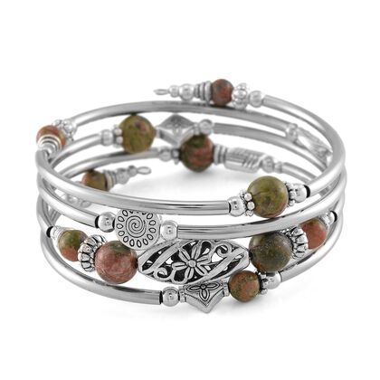 Unakite Armband, Flexibles (ca. 16.5 - 18 cm) Schwarz oxidiert ca. 40.00 ct