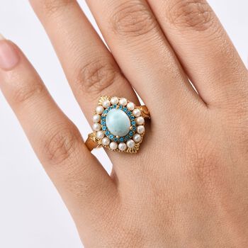 D'Joy Larimar, S&uuml;&szlig;wasser Perle und Neon Apatit Ring