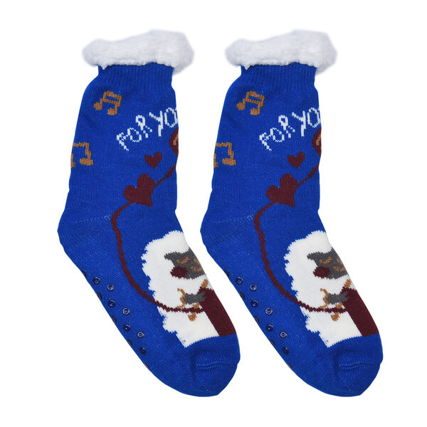 2er-Set - 2 Paar rutschfeste Haus Socken mit warmem Sherpa Futter, Einheitsgr&ouml;&szlig;e Weihnachtsmotiv, Rot und Blau&nbsp; image number 5