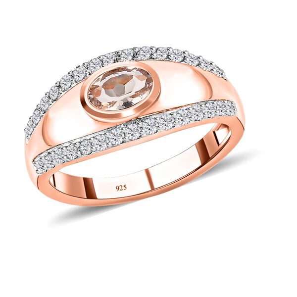 Marropino Morganit, weißer Zirkon Ring, 925 Silber Roségold Vermeil (Größe 21.00) ca. 1.06 ct image number 3