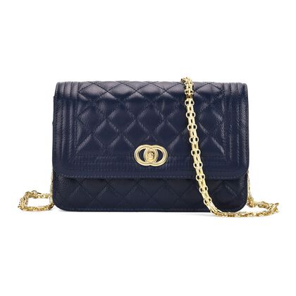 Crossbody-Tasche aus Echtleder mit Kettenriemen, 23,5x14x8 cm, Marineblau